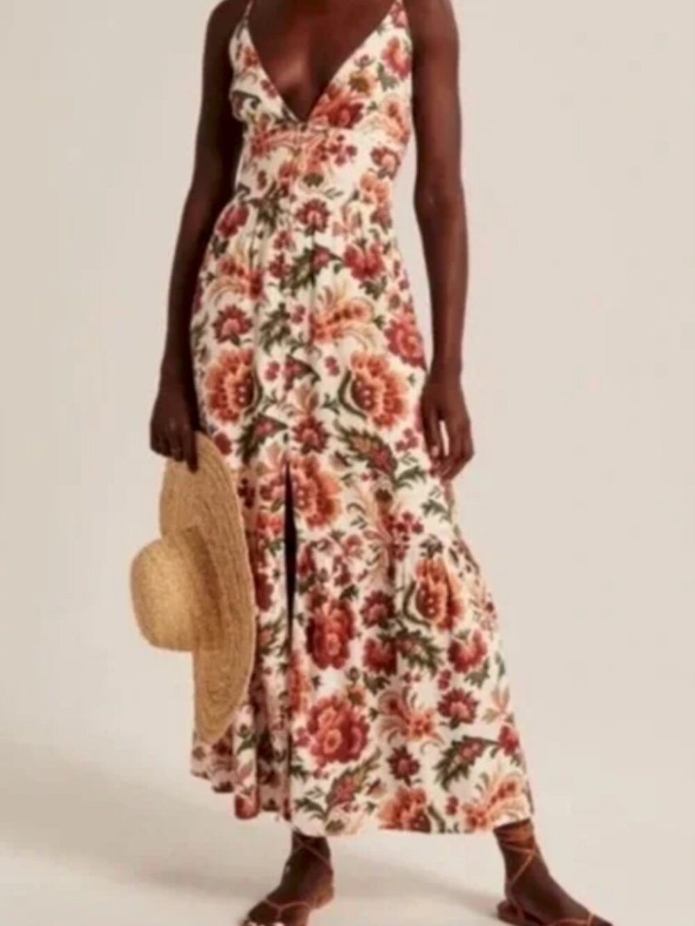 Abercrombie & Fitch Linen Blend Floral Button Through Maxi Dress